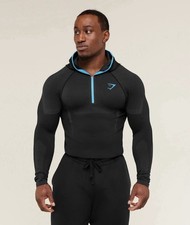 Size Large - Gymshark Onyx 5.0 Seamless Hoodie - Black / Onyx Grey Blue New