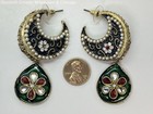 Artisan Gold Tone Meenakari Chandbalis Enamel Faux Pearl Dangle Earrings 39.6g — photo 4