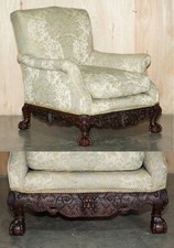 SUBLIME ANTIQUE VICTORIAN CARVED CLAW & BALL FEET SHOW FRAMED MAHOGANY ARMCHAIR