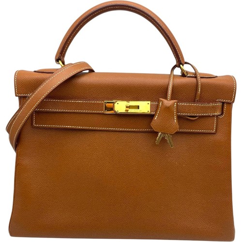 HERMES Kelly 32 Gold Shoulder Bag W Stamp #OKB548