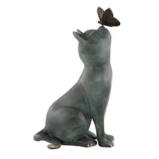  Home Cast Aluminum Curiosity Cat and Butterfly Garden Sculpture 