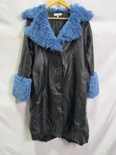 Love, Whit by Whitney Port Black Faux Leather Sherpa Collar Coat Size M