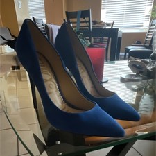 Sam Edelman Blue Suede Stiletto Pumps with Pointed Toe Slip On for Women