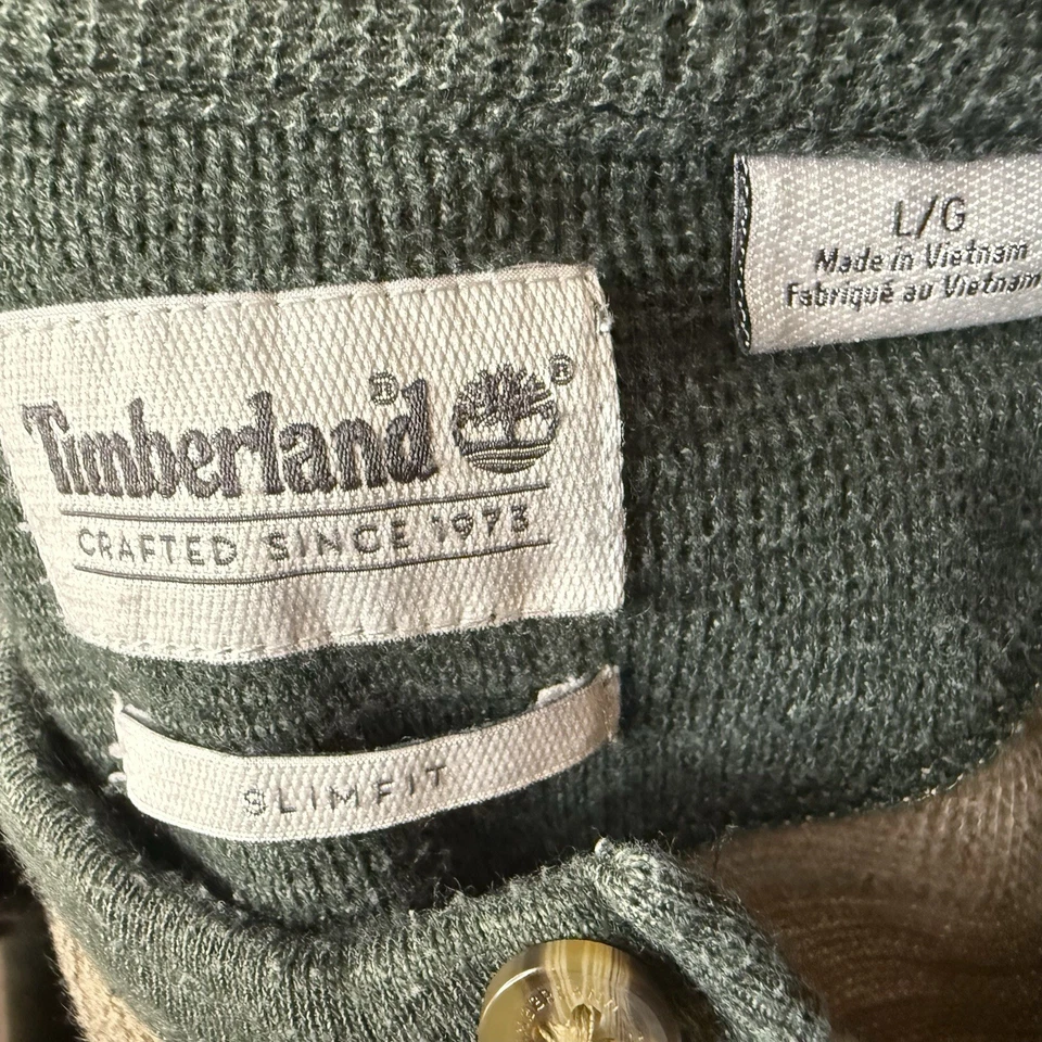 Timberland Para Hombres Verde y Tostado Cuello Henley Calce Ajustado Tejido Gofre Térmico Talla Lrg Foto 2 de 3