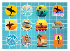Surf Sticker 12 Pack All Weather UV Protected Vinyl Stickers Surfing Beach