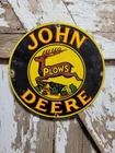 VINTAGE JOHN DEERE PORCELAIN SIGN OLD FARM PLOWS 1936 FARM TRACTOR CHICAGO DEER