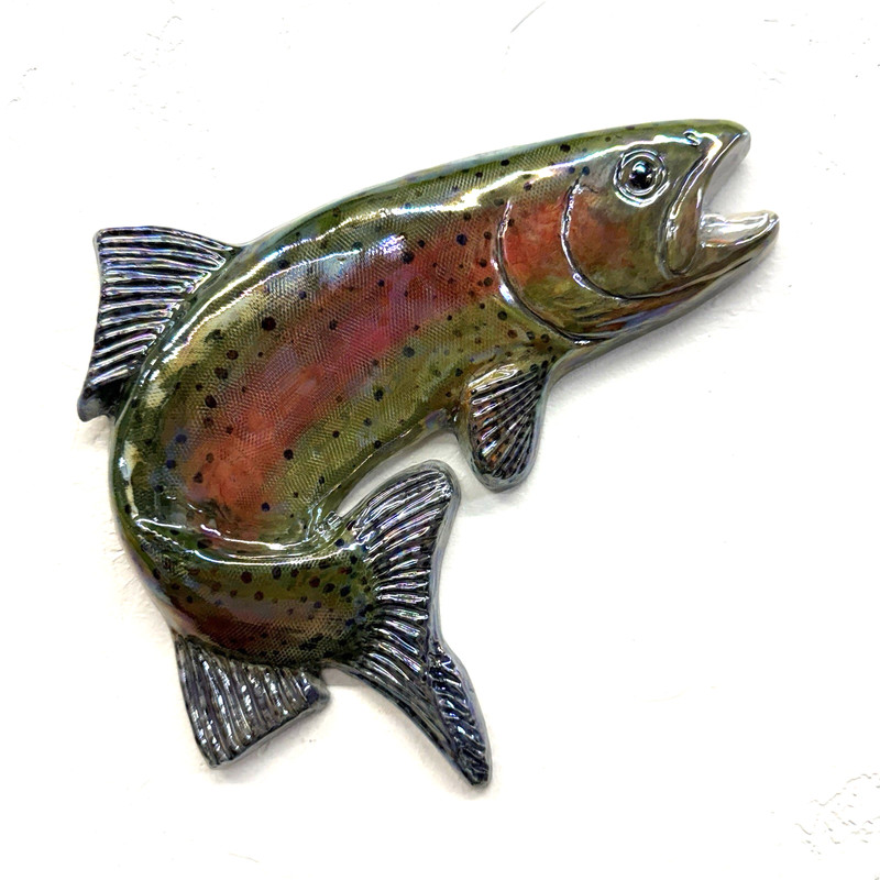 Rainbow Trout Fish 3D Bas-Relief Ceramic Handmade Tile Sondra Alexander Art USA