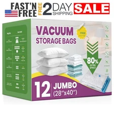 Juego De 12 Bolsas Para Guardar Ropa Al Vacío Jumbo Grandes 28 x 40 Con Bomba US