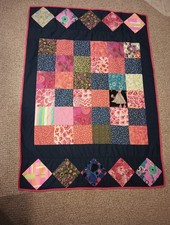 Cotton Patchwork Lap Quilt Multicolor Abstract Pattern Handcrafted