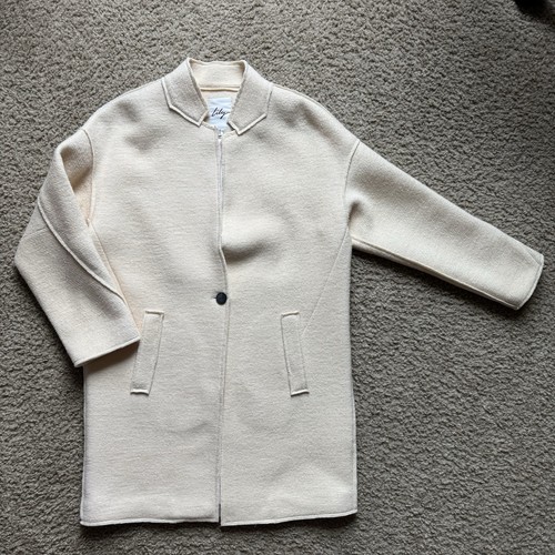 Lily Wool Blend Cream Coat Sz S 3/4 Sleeve Minimalist Pockets NWOT - Picture 8 of 15