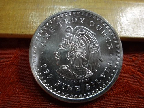 Aztec Calendar Cuauhtemoc 1 Oz .999 Silver Bullion Round - No Reserve