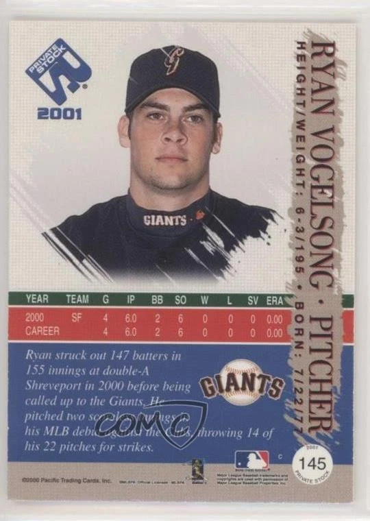 2001 Pacific Private Stock Дата премьеры /90 Ryan Vogelsong #145 - Изображение 2 из 2