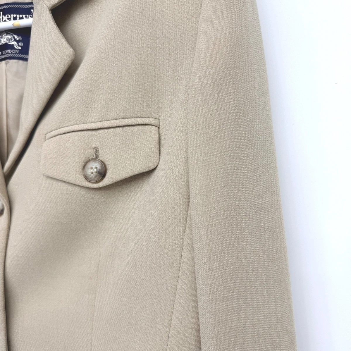 Chaqueta Blazer Burberry Vintage Mezcla Lana Años 90 Clásica Lujo Bronceada Mujer 10 Beige