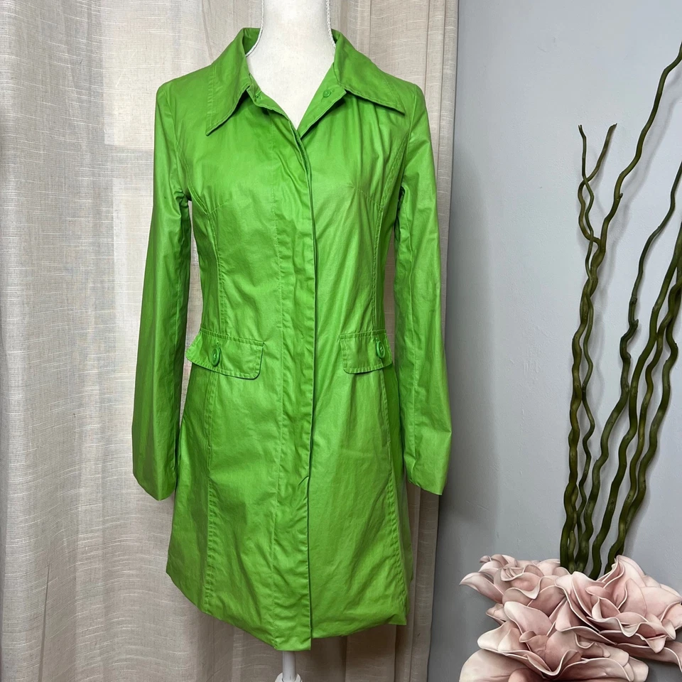 Chaqueta de trinchera vintage XOXO de algodón encerado verde mariposa para mujer talla pequeña Y2K Foto 2 de 4