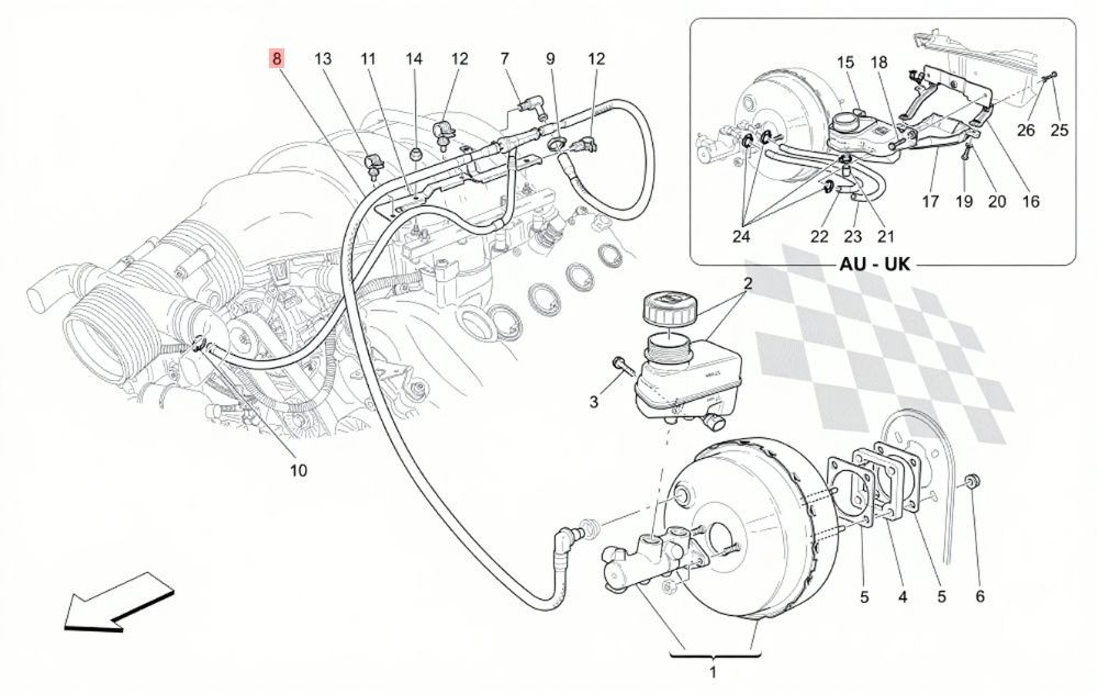 08-19 MASERATI GRANTURISMO S BRAKE MASTER CYLINDER POWER BOOSTER LINE HOSE OEM