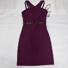 BCX Bodycon Dress Women 1 Plum Purple NEW Halter Crochet Waist Grommet Cocktail