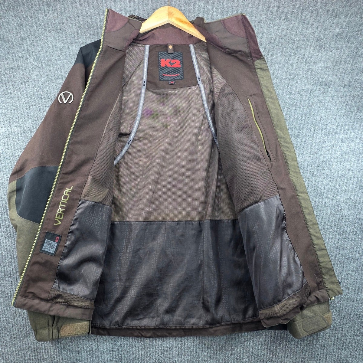 K2 Technical Outdoor Vertical Gore-Tex Jacket Mens L Olive Brown 