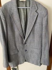 Vtg USA Made 44L Blue Gray twill Tweed Mens Blazer Jacket Sport Coat