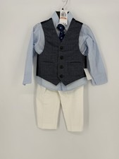 Nautica Boys Kids 4 Piece Linen Look Vest With Tie Set Beige Blue Size 2T