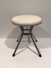 Vintage Mid Century Cosco Retro Chrome Vanity  Stool Vinyl Top