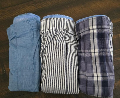 MENS M 32-34 BANANA REPUBLIC BOXER 3 PACK -LT BLUE- BLUE STRIPE- BLUE PLAID