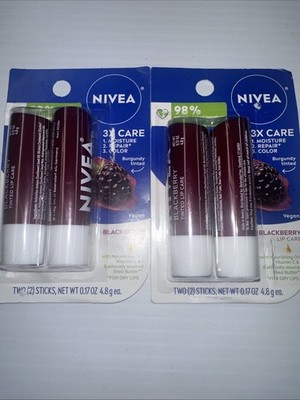 NIVEA Blackberry Lip Care Tinted Lip Balm , 0.17 Oz, Sealed, PACK OF   4 Sticks