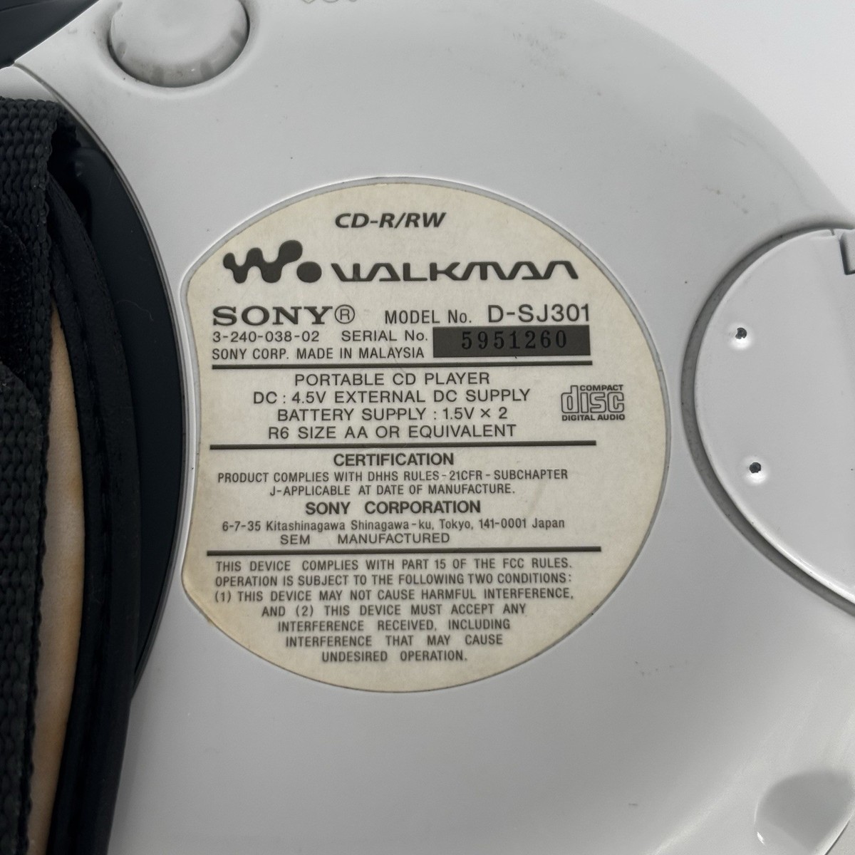 Sony Walkman D-SJ301 CD-R/RW Portable CD Player S2-G Protection