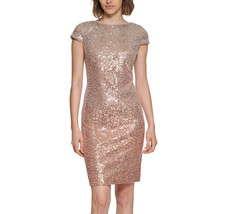 Calvin Klein Ombre Gold Sequin Sheath Cocktail Dress Short Sleeve Party Sz 8