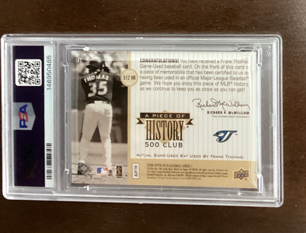 2008 Upper Deck FRANK THOMAS A Piece of History 500 HR Club GU Bat PSA 9 MINT view 2