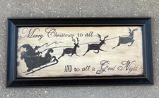Primitive "Merry Christmas to All " Framed Glass Sign 23 x 10 Jo Moulton Decor