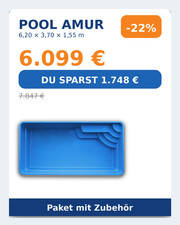 GFK Pool 6,2x3,7x1,55 Schwimmbecken, Fertigbecken, Einbaubecken Gartenpool SET