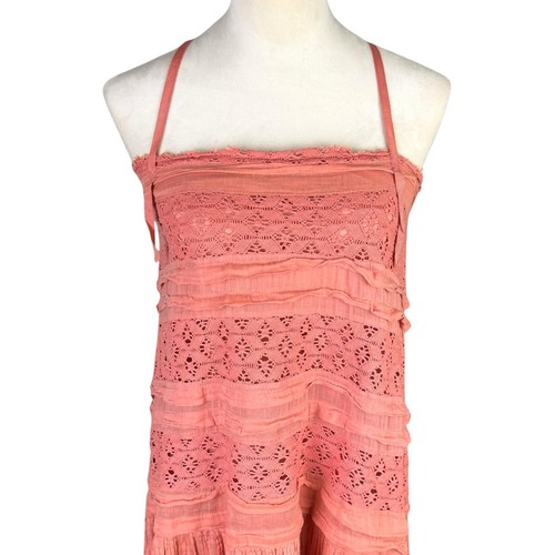 Free People XS Shailee Coral Sleeveless Spaghetti Strap Crochet Lace Mini Dress - Picture 4 of 12