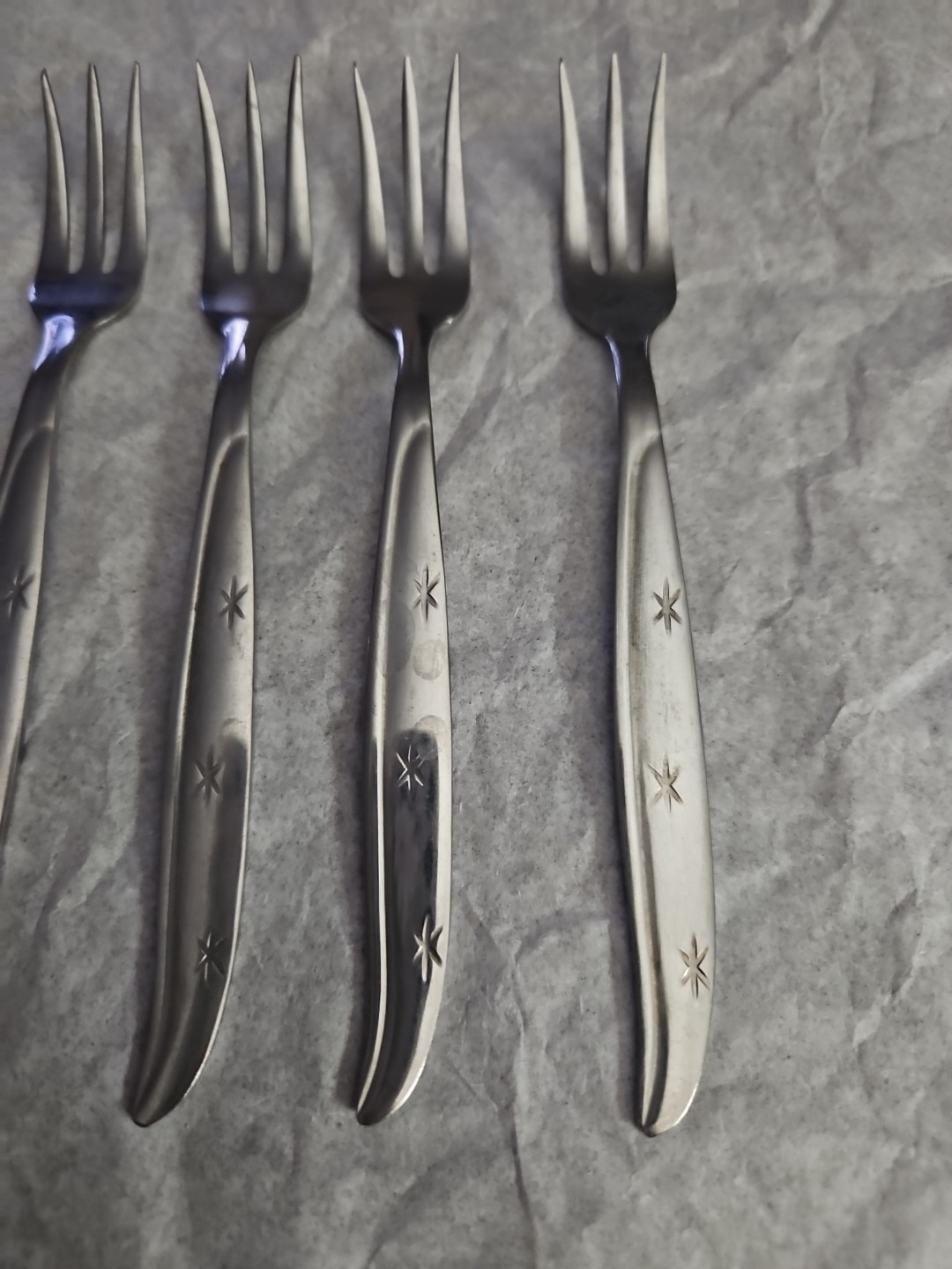 Lot of 4 Stainless Steel Cocktail Forks Japan Vintage Stars