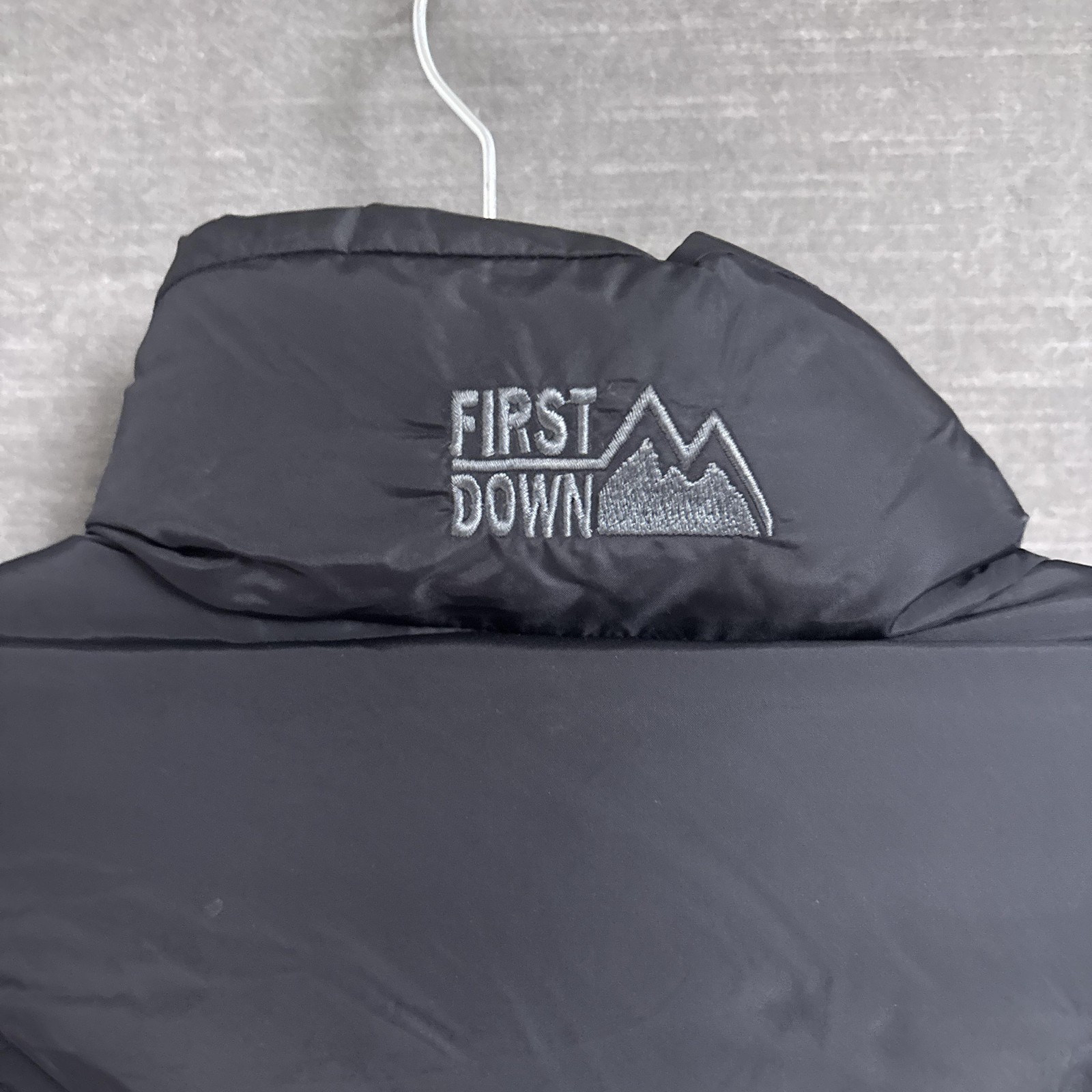 Vintage First Down Puffer Jacket Large Black Down… - image 7