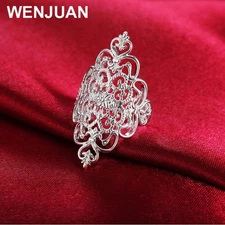 925 Sterling Silver Pattern Hollow Flower Ring Women Fashion Wedding Jewelry
