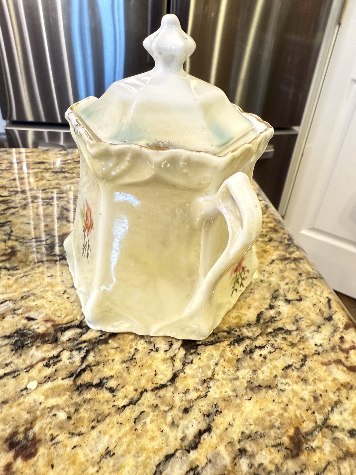 G. Wiegand Germany Gold Trim 4” Floral Creamer  And Sugar Bowl Vintage Antique