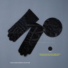 All Over Beads stretch Satin Gloves with Beads Floral Motif