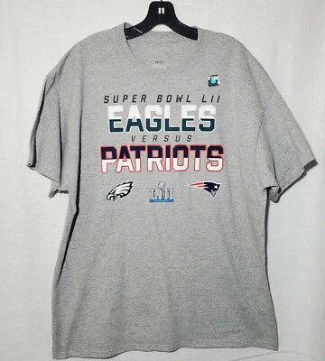 SUPER BOWL 52 LII Philadelphia Eagles VS NE Patriots Grey T Shirt XL Tee
