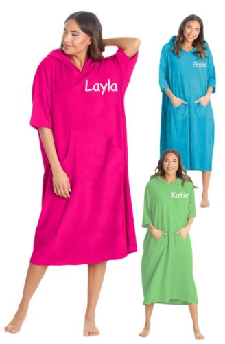 Personalised Adult Poncho Towelling Bath Robe 100% Cotton Swimming Beach Towel - Picture 1 of 10