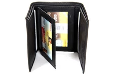 Leather Trifold 6 Credit Card 3 ID Window Wallet Black Men's Wallet