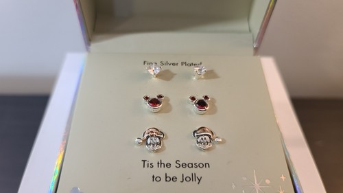 Disney Fine Silver Plated Christmase Holiday Earrings - Tis The Season Studs - Picture 2 of 10