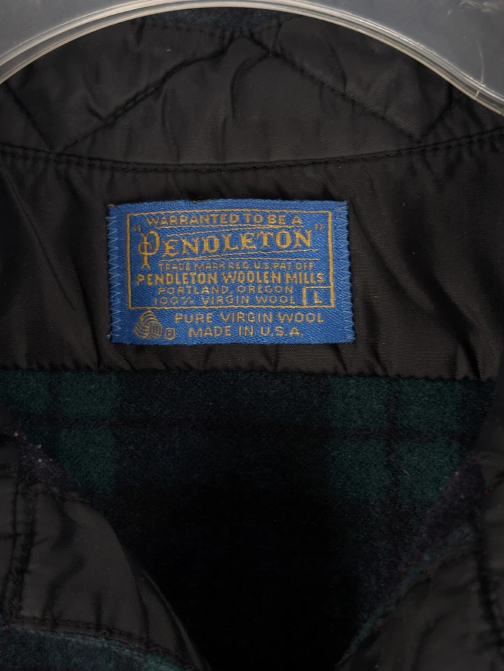 Pendleton Vintage Años 60 70 Negro Reloj Franela Tartán Lana Camisa EE. UU. L Rockabilly Foto 4 de 4