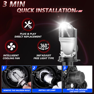 2Pcs Projector H4 Lens LED Car Headlight Bulbs Mini Bi LED 2Pcs Projector H4 Lens LED Car Headlight Bulbs Mini Bi LED