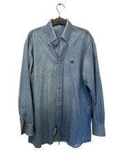 Men's EAGLE Cotton Long Sleeve Jean Button Down Shirt eagle Embroidery Size 15.5