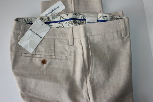Tommy Bahama Pants Lahaina Bay Flat Front Stone Khaki Linen New 42x32 42 Waist - 第 2/5 張圖片