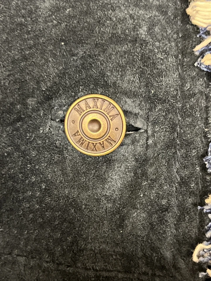 Gabardina Wilsons Leather Máxima azul oscuro cuero gamuza flecos para mujer talla L Foto 4 de 4