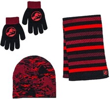 Jurassic World 3 PC Beanie Gloves Scarf Set One Size Fits Most Boy 5 To 8