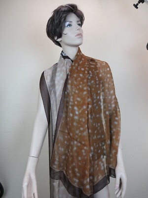 NWT BURBERRY BROWN SILK CHIFFON DEER SKIN PRINT LIGHTWEIGHT