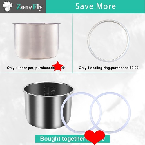 Durable 6 Qt Stainless Steel Inner Pot with 2 Food-Grade Silicone Sealing Rings - Picture 7 of 9