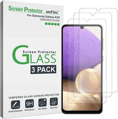 (3 Pack) amFilm Samsung Galaxy A33 5G Tempered Glass Screen Protector  